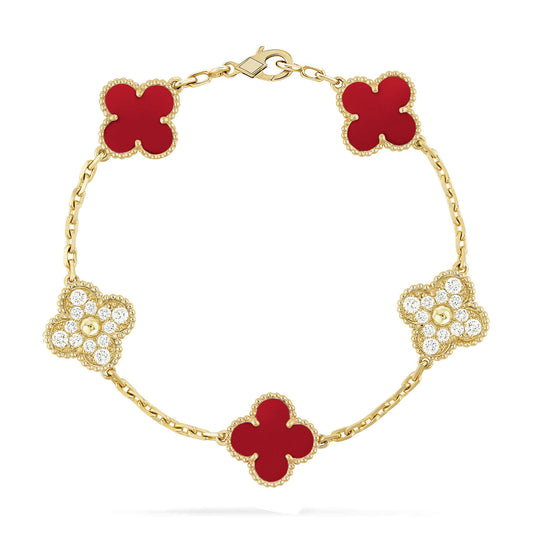 [Angela Jewellery]CLOVER 5 MOTIFS CARNELIAN DIAMOND BRACELET