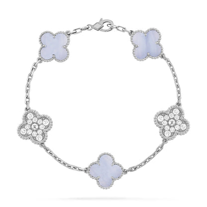 [Angela Jewellery]CLOVER  5 MOTIF DIAMOND PURPLE CHALCEDONY BRACELET SILVER
