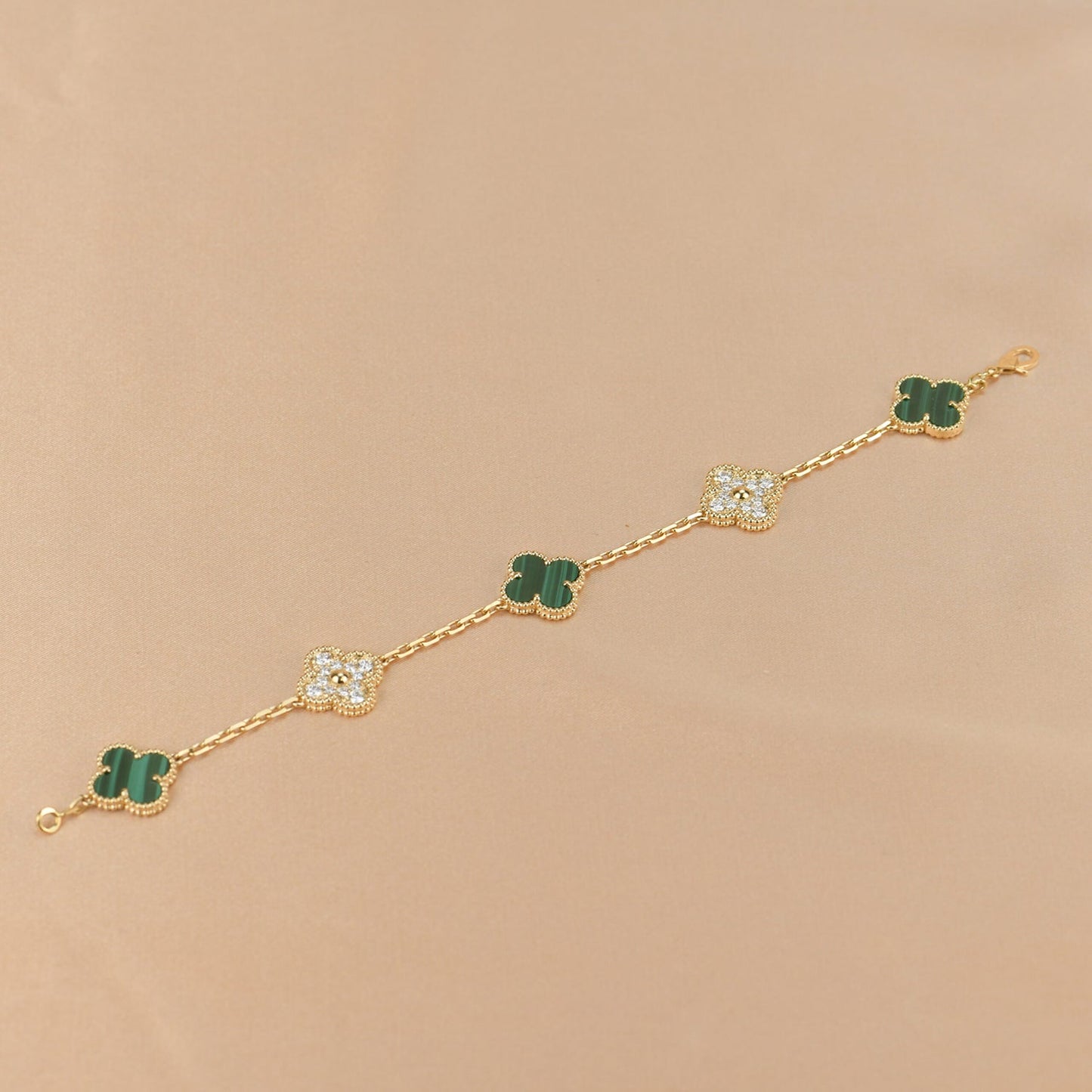 [Angela Jewellery]CLOVER  5 MOTIF MALACHITE DIAMOND BRACELET