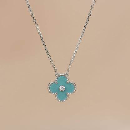 [Angela Jewellery]CLOVER 15MM DIAMOND SVRES PORCELAIN  NECKLACE SILVER