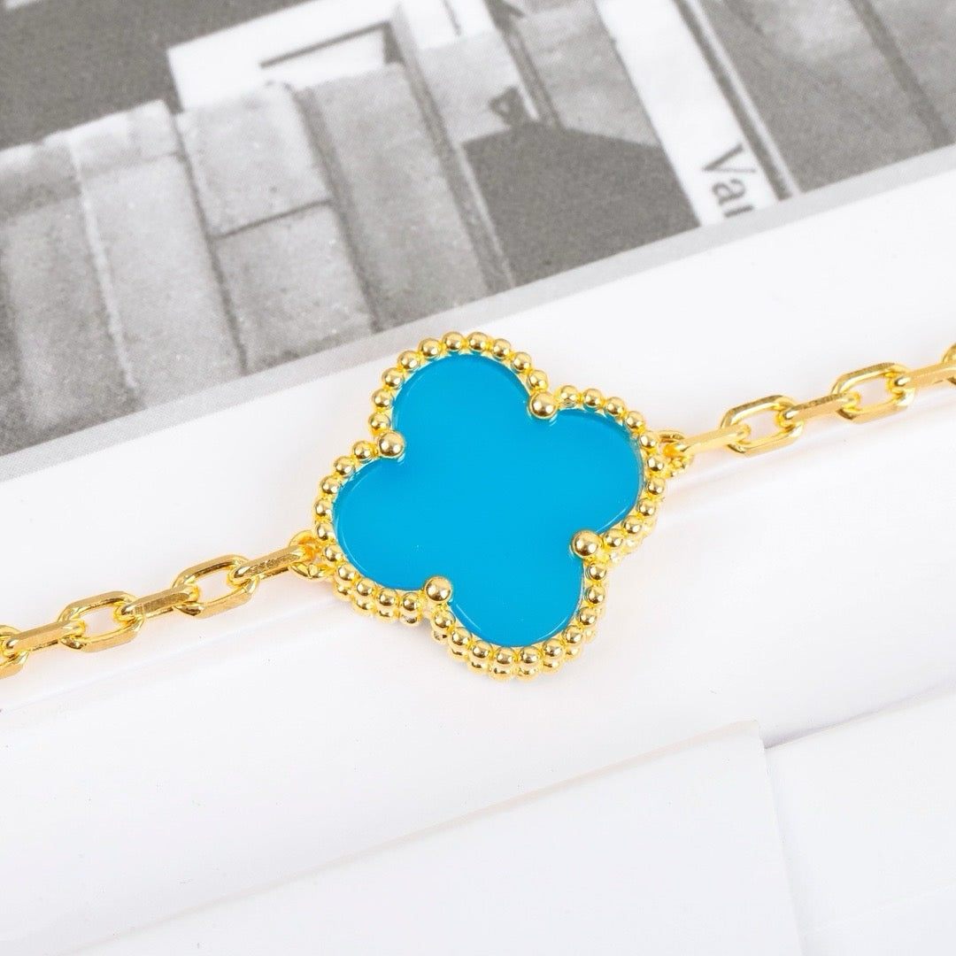 [Angela Jewellery]CLOVER 5 MOTIFS TURQUOISE BRACELET