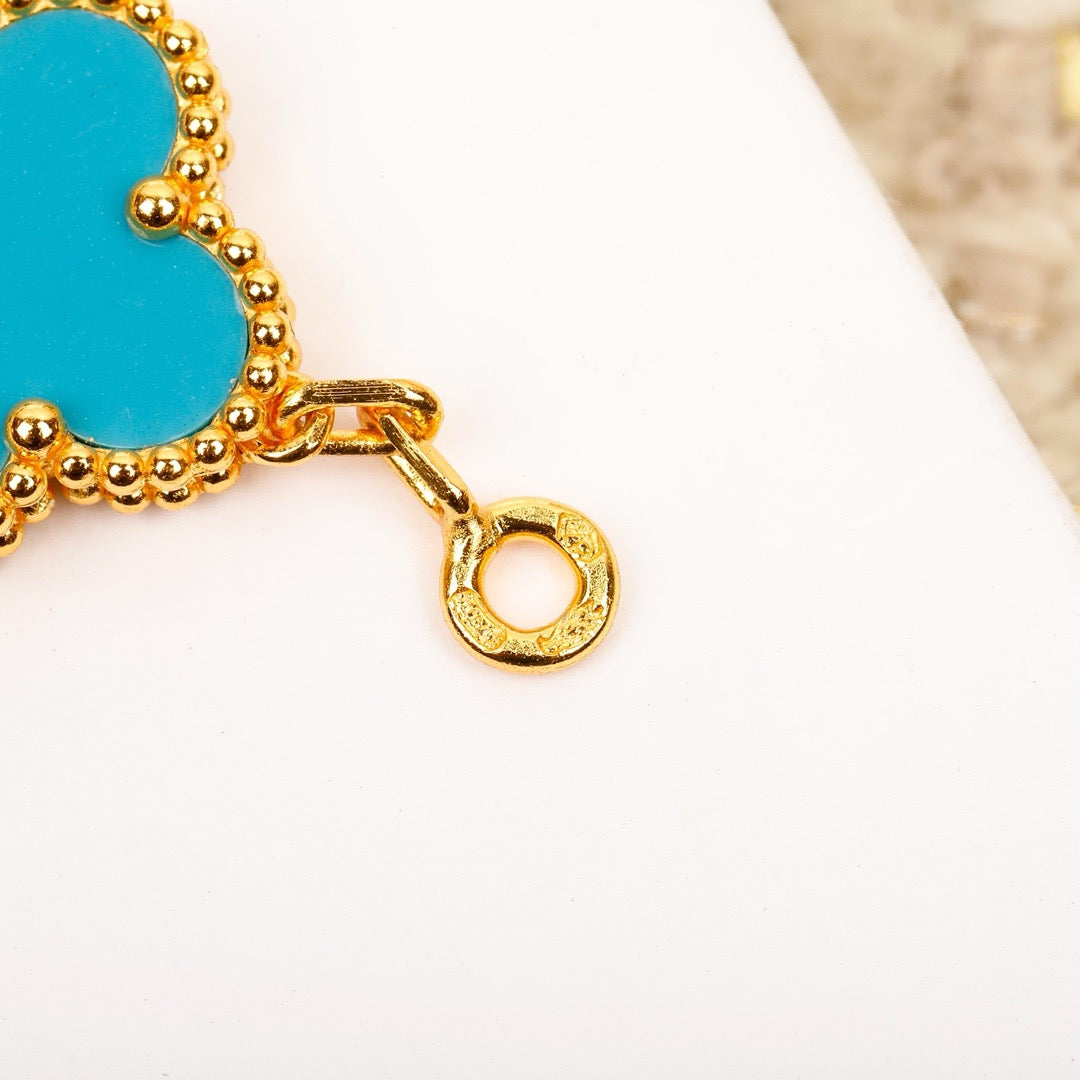 [Angela Jewellery]CLOVER 5 MOTIF TURQUOISE DIAMOND GOLD BRACELET