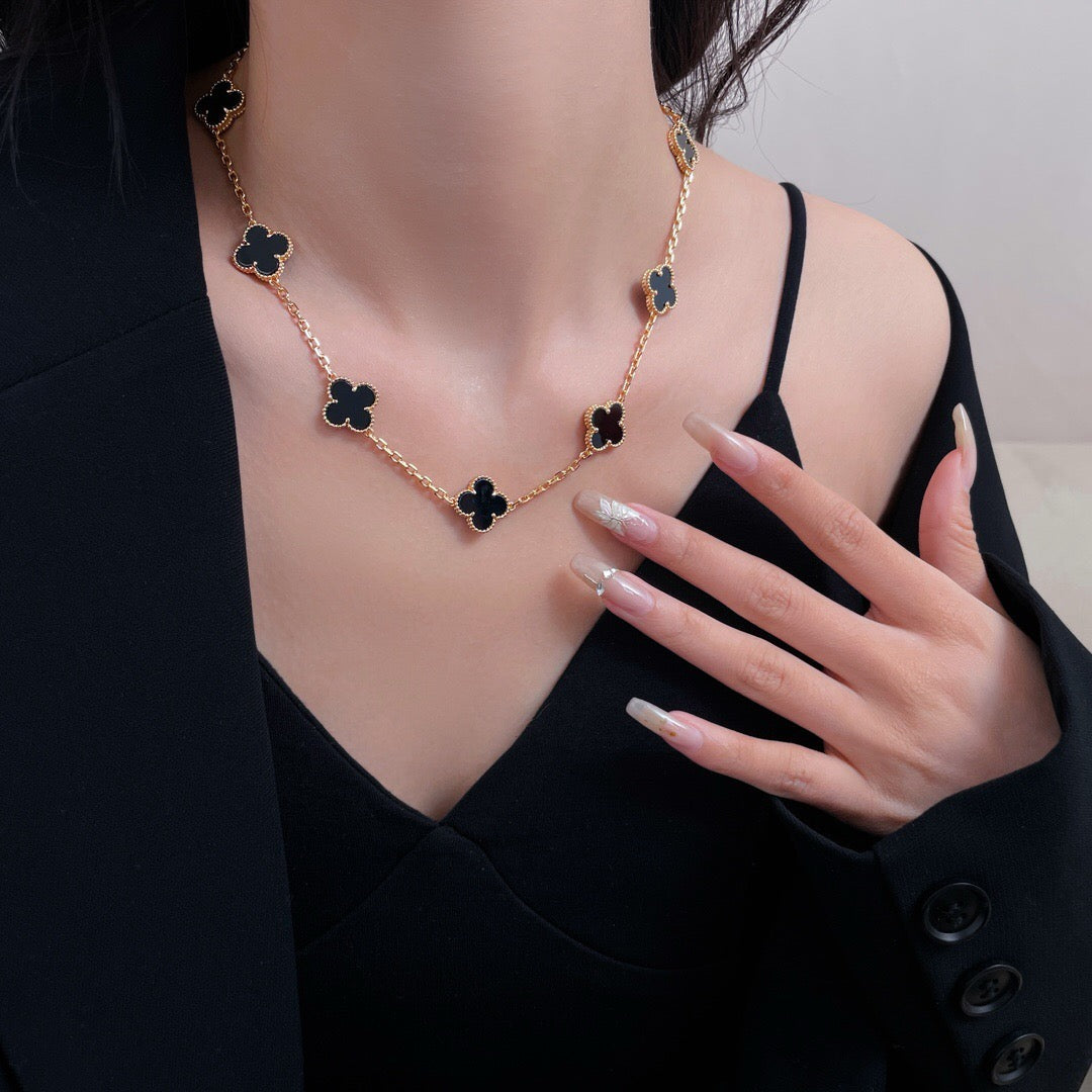 [Angela Jewellery]CLOVER 10 MOTIFS ONYX NECKLACE