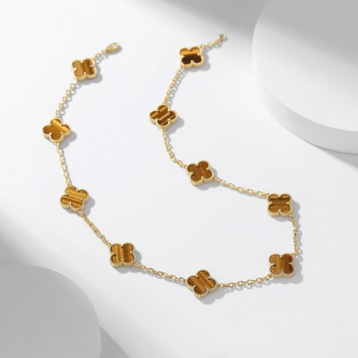 [Angela Jewellery]CLOVER 10 MOTIFS TIGER EYE NECKLACE
