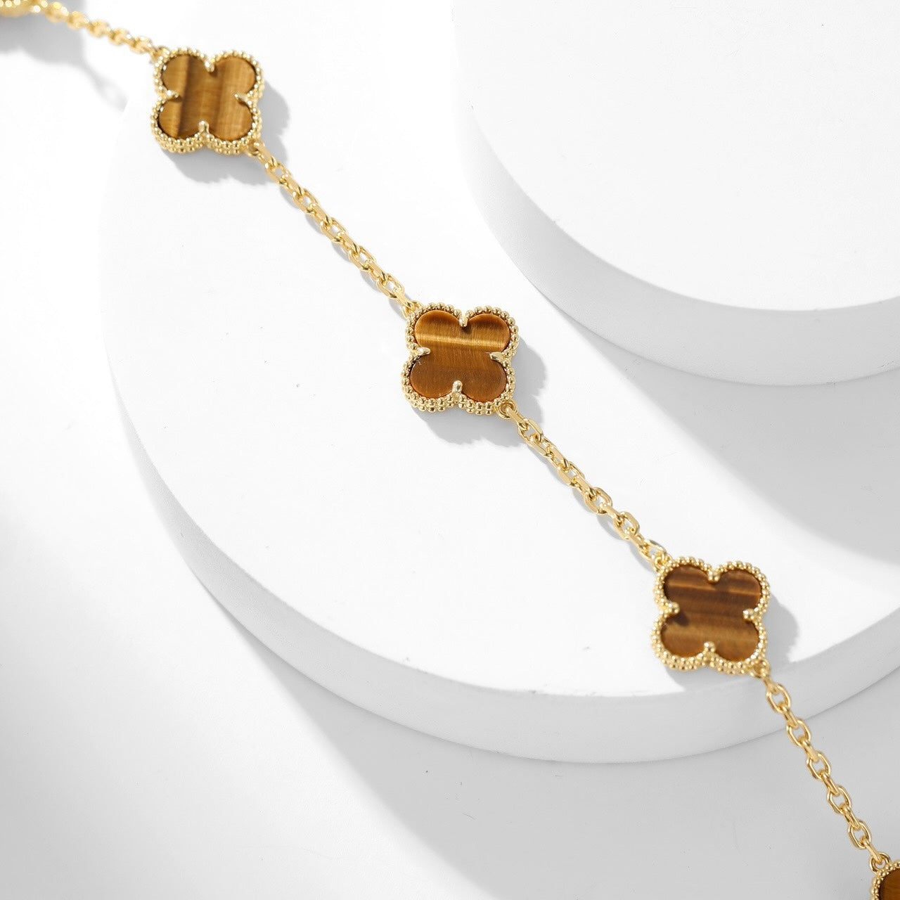 [Angela Jewellery]CLOVER 10 MOTIFS TIGER EYE NECKLACE