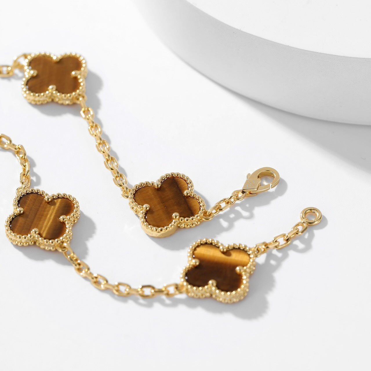 [Angela Jewellery]CLOVER 10 MOTIFS TIGER EYE NECKLACE