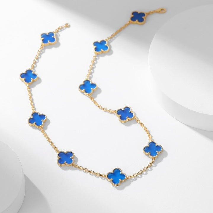 [Angela Jewellery]CLOVER 10 MOTIFS BLUE AGATE NECKLACE