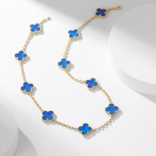 [Angela Jewellery]CLOVER 10 MOTIFS BLUE AGATE NECKLACE