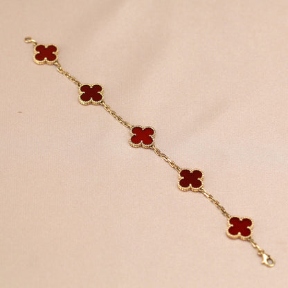[Angela Jewellery]CLOVER 5 MOTIFS RED AGATE  BRACELET