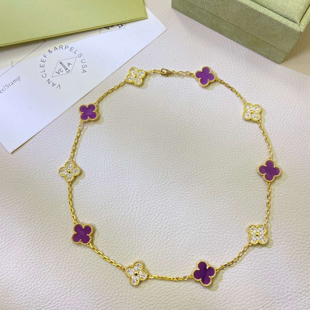 [Angela Jewellery]CLOVER 10 MOTIFS  PURPLE VIOLET DIAMOND NECKLACE