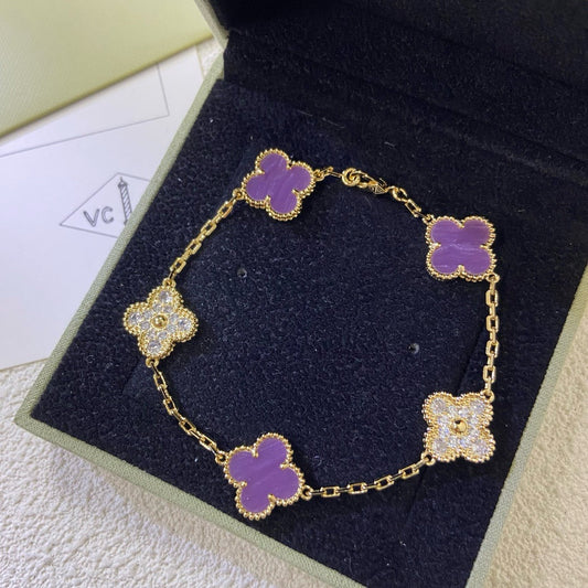[Angela Jewellery]CLOVER  5 MOTIFS  PURPLE VIOLET DIAMOND BRACELET
