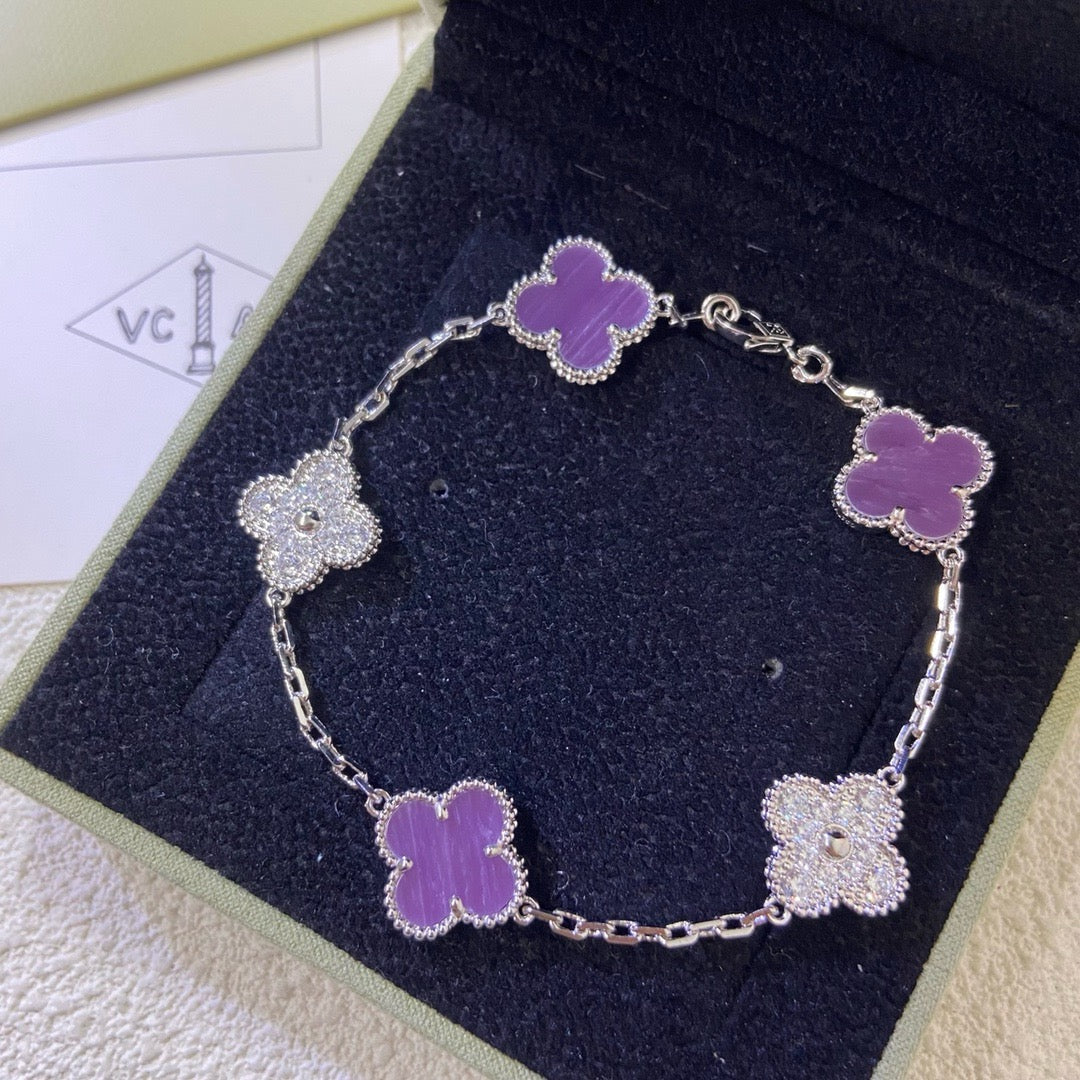 [Angela Jewellery]CLOVER  5 MOTIFS  PURPLE VIOLET DIAMOND BRACELET