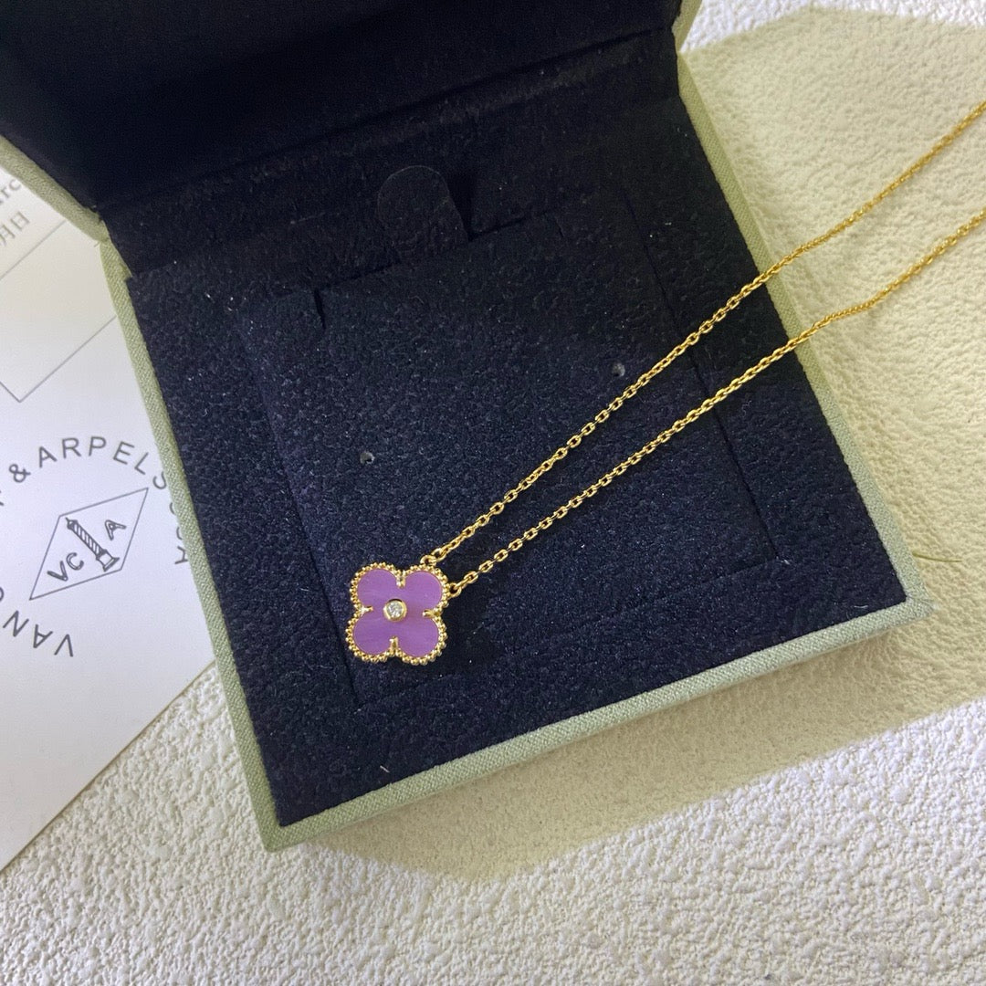 [Angela Jewellery]CLOVER 15MM DIAMOND  PURPLE VIOLET NECKLACE