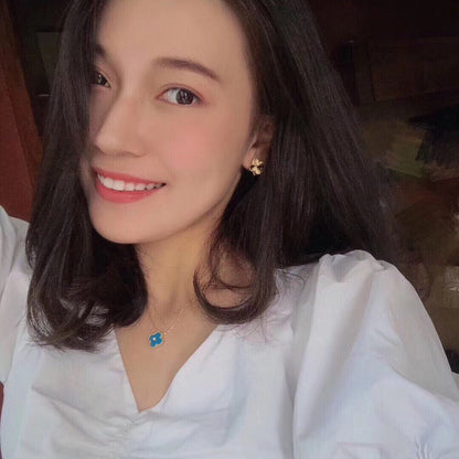 [Angela Jewellery]CLOVER 15MM DIAMOND AND BLUE AGATE NECKLACE