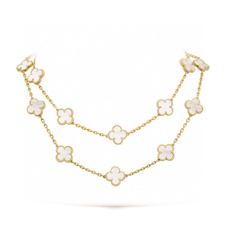 [Angela Jewellery]CLOVER 20 MOTIFS WHITE MOP NECKLACE