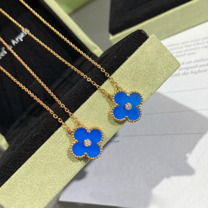 [Angela Jewellery]CLOVER 15MM DIAMOND AND BLUE AGATE NECKLACE