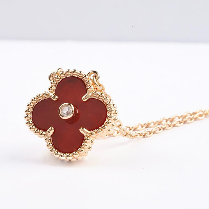 [Angela Jewellery]CLOVER 15MM DIAMOND CARNELIAN NECKLACE