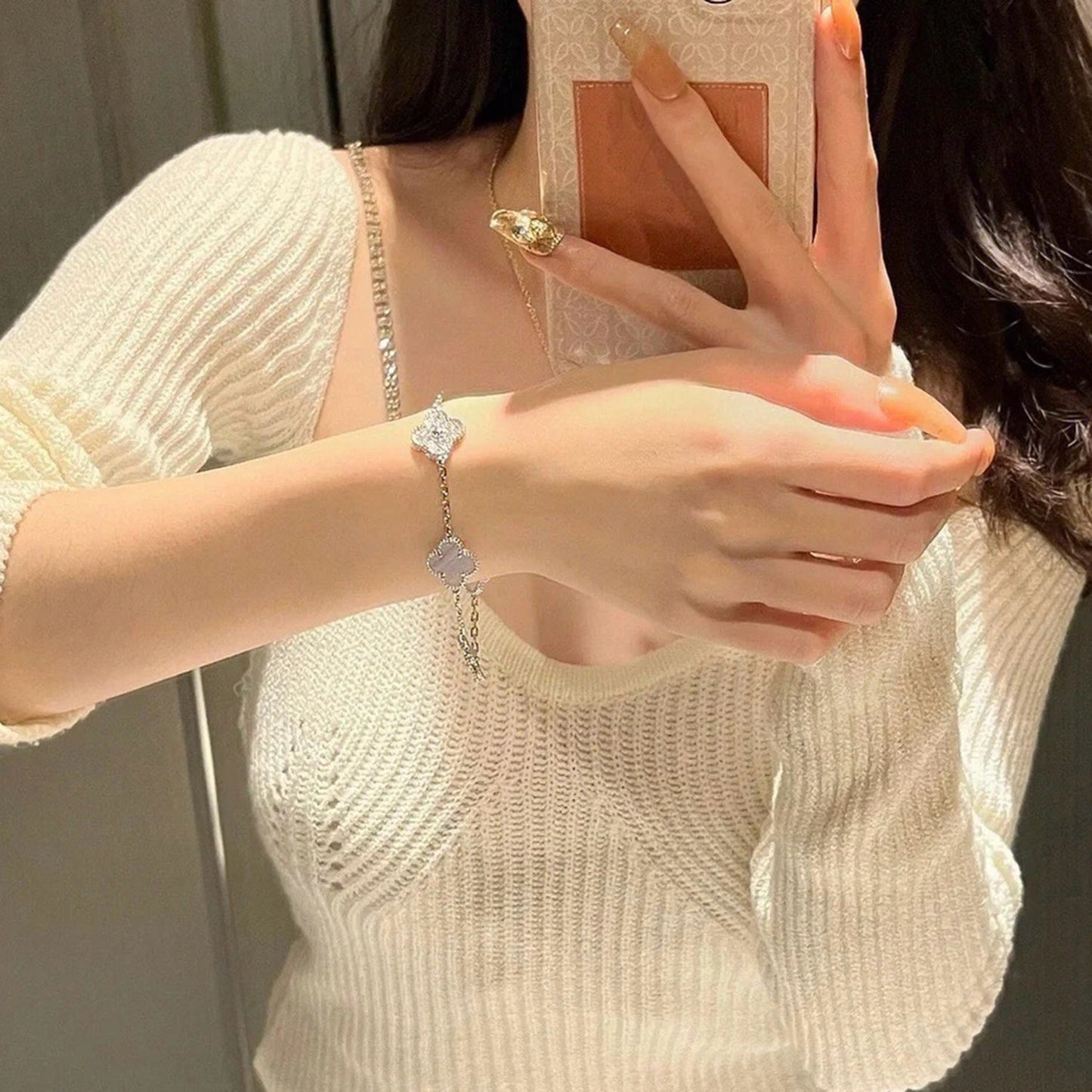 [Angela Jewellery]CLOVER  5 MOTIF DIAMOND PURPLE CHALCEDONY BRACELET SILVER