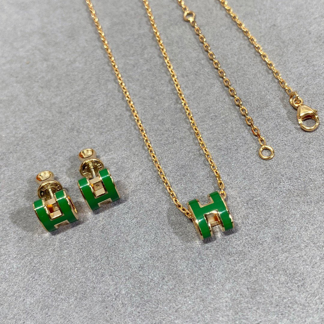 [Angela Jewellery]POP H GREEN NECKLACE SILVER AND GOLD
