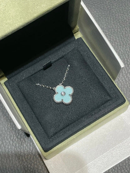 [Angela Jewellery]CLOVER 1 DIAMOND LIGHT BLUE SILVER NECKLACE
