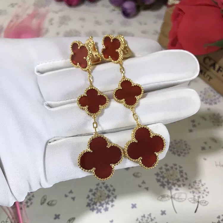 [Angela Jewellery]CLOVER 3 MOTIF CARNELIAN DROP EARRINGS
