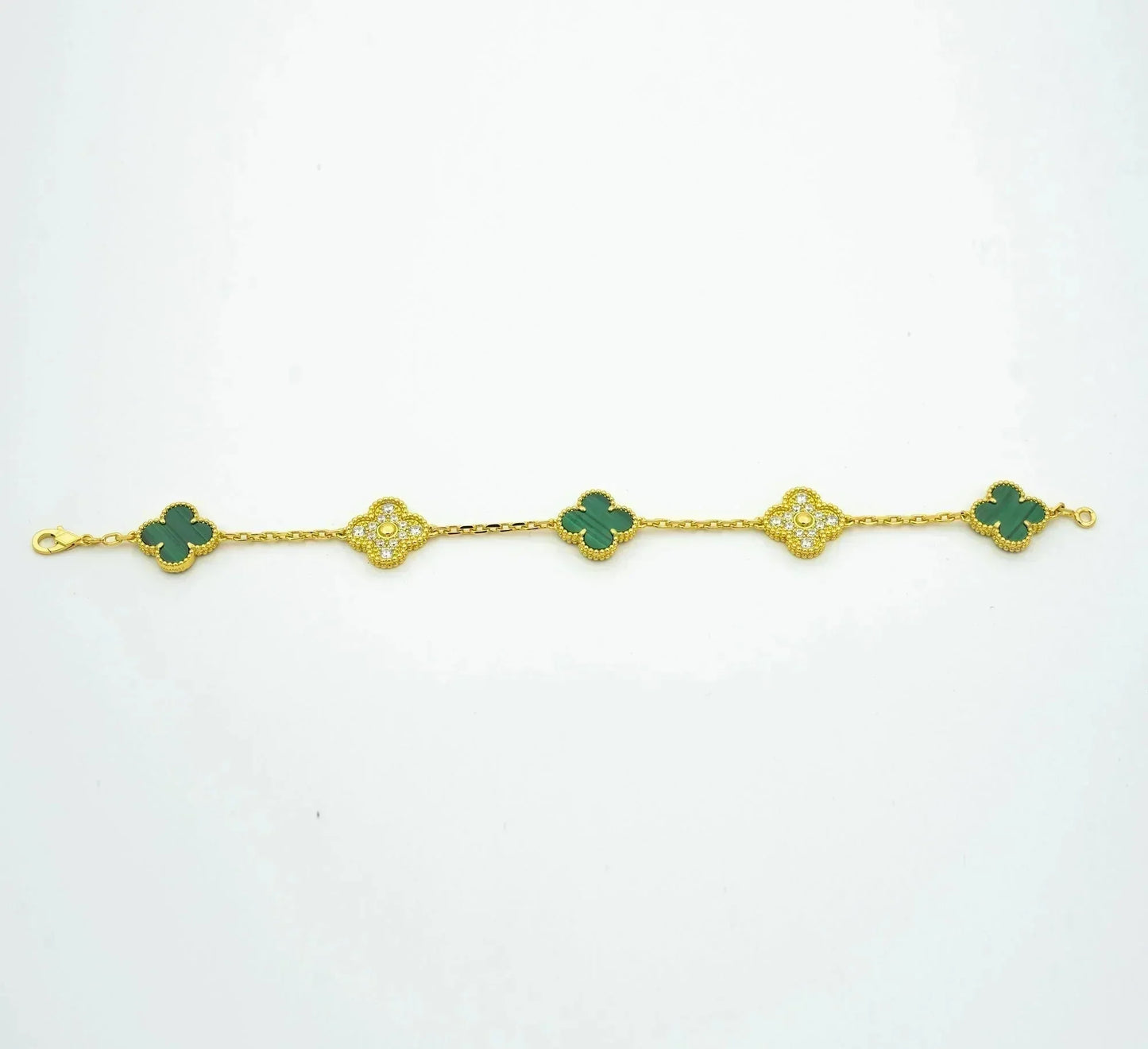 [Angela Jewellery]CLOVER  5 MOTIF MALACHITE DIAMOND BRACELET