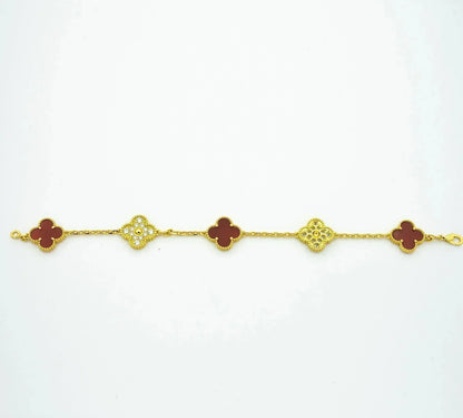 [Angela Jewellery]CLOVER 5 MOTIFS CARNELIAN DIAMOND BRACELET