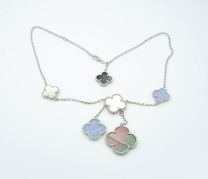 [Angela Jewellery]CLOVER MOP CHALCEDONY NECKLACE SILVER 6 MOTIF