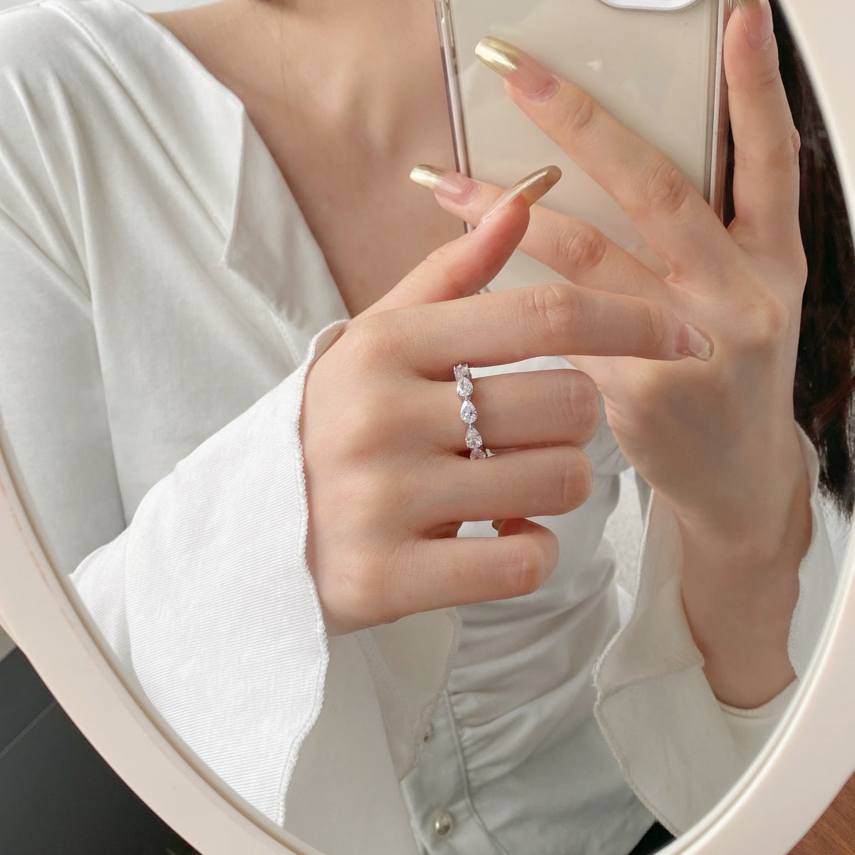 Angela Jewelry]Exquisite Pear Cut Tennis Ring