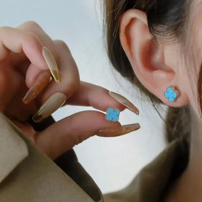 [Angela Jewellery]CLOVER MINI 9.5MM ONYX STUD EARRINGS SILVER