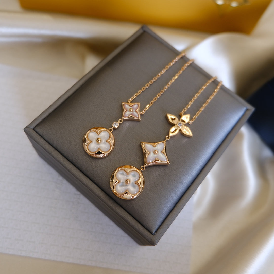 [Angela Jewellery]COLOR BLOSSOM LARIAT NECKLACE PINK GOLD WHITE MOTHER PEARL AND DIAMOND