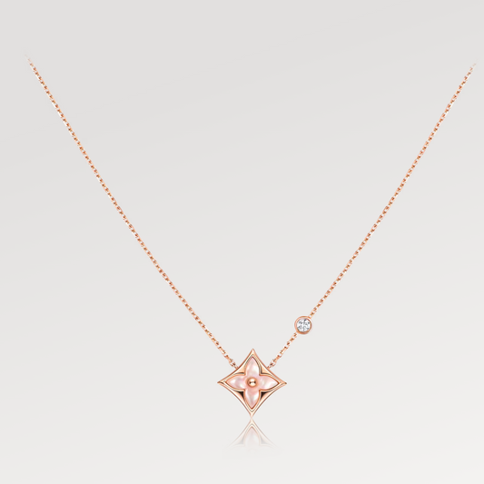 [Angela Jewellery]STAR PINK MOP 1 DIAMOND PINK GOLD NECKLACE