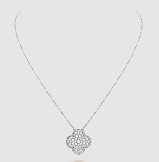[Angela Jewellery]CLOVER 25MM LARGE PENDANT DIAMOND PAVED SILVER NECKLACE