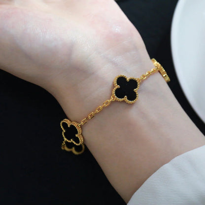 [Angela Jewellery]CLOVER  5 MOTIFS BLACK ONYX BRACELET