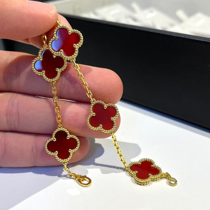 [Angela Jewellery]CLOVER 5 MOTIFS RED AGATE  BRACELET