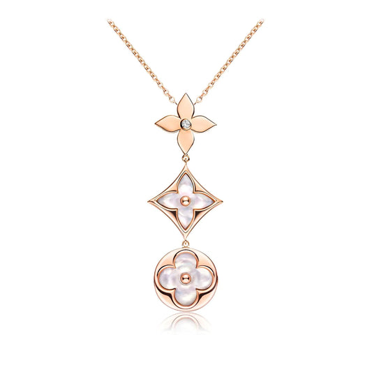 [Angela Jewellery]COLOR BLOSSOM LARIAT NECKLACE PINK GOLD WHITE MOTHER PEARL AND DIAMOND