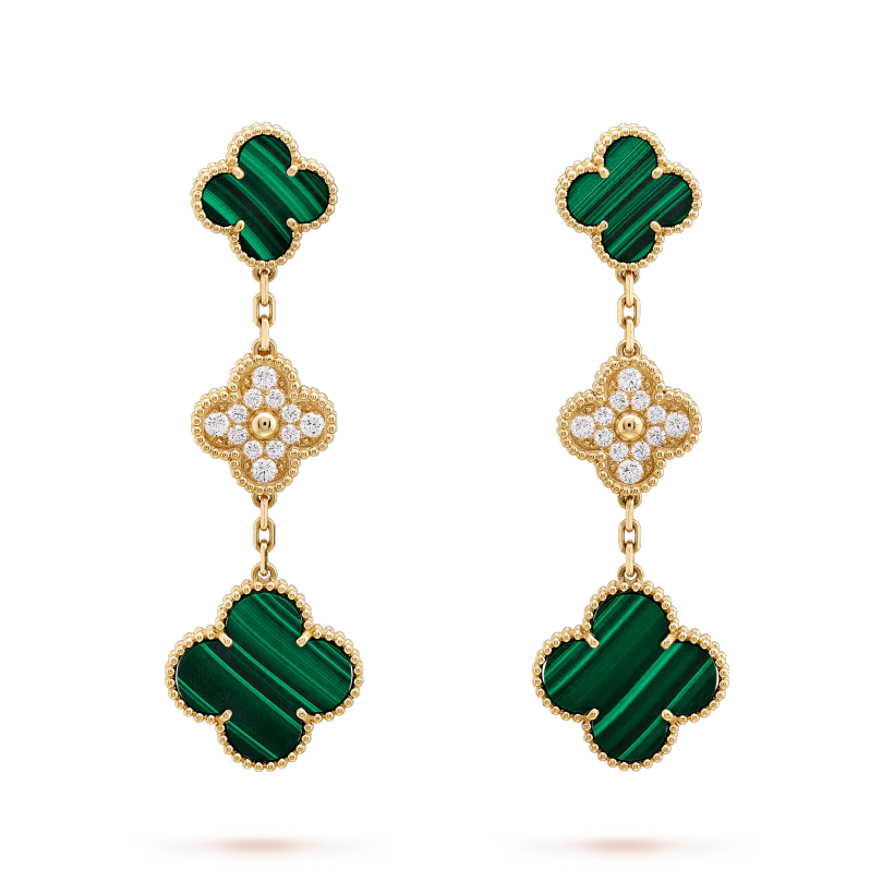 [Angela Jewellery]CLOVER EARRINGS GOLD MALACHITE DIAMOND 3 MOTIF