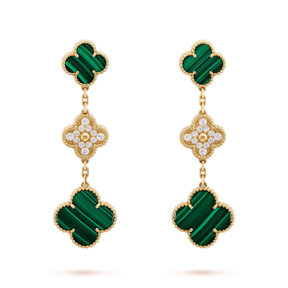 [Angela Jewellery]CLOVER EARRINGS GOLD MALACHITE DIAMOND 3 MOTIF