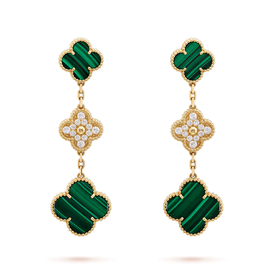 [Angela Jewellery]CLOVER EARRINGS GOLD MALACHITE DIAMOND 3 MOTIF
