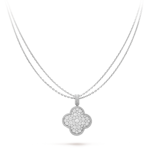 [Angela Jewellery]CLOVER 25MM SILVER FULL DIAMOND BIG CLOVER NECKLACE