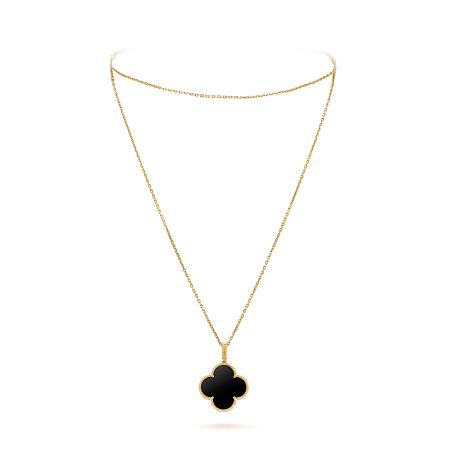 [Angela Jewellery]CLOVER 25MM GOLD ONYX BIG CLOVER NECKLACE
