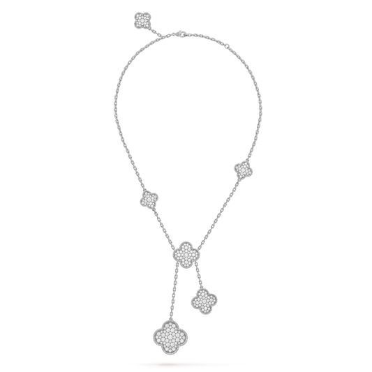 [Angela Jewellery]CLOVER 5 MOTIFS SILVER DIAMONDS NECKLACE