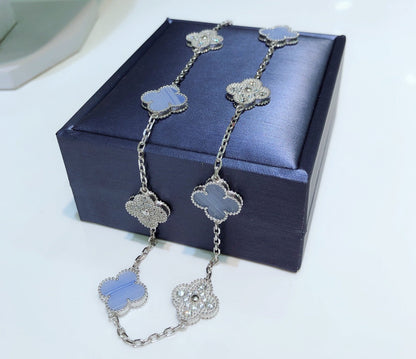 [Angela Jewellery]CLOVER 10 MOTIFS CHALCEDONY DIAMONDS SILVER NECKLACE
