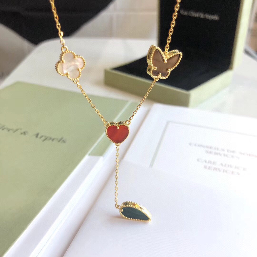 [Angela Jewellery]LUCKY SPRING 4 MOTIFS ROSE GOLD NECKLACE