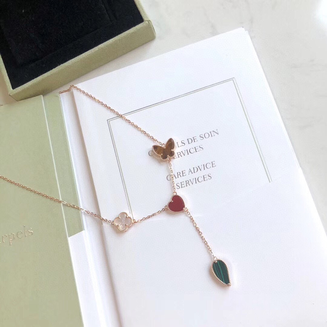 [Angela Jewellery]LUCKY SPRING 4 MOTIFS ROSE GOLD NECKLACE