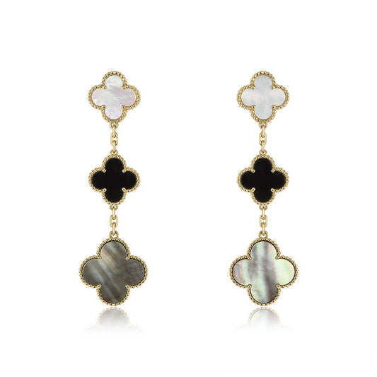 [Angela Jewellery]CLOVER EARRINGS GOLD ONYX MOP 3 MOTIF