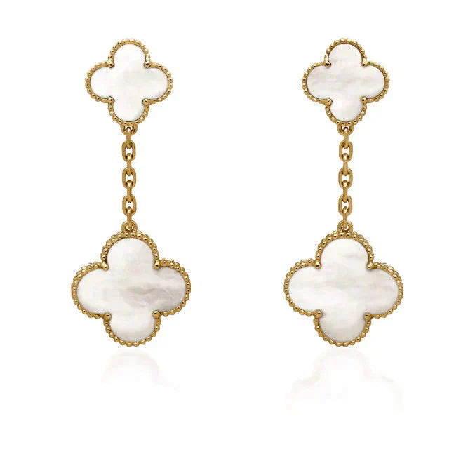 [Angela Jewellery]CLOVER 2 MOTIF WHITE MOP EARRINGS